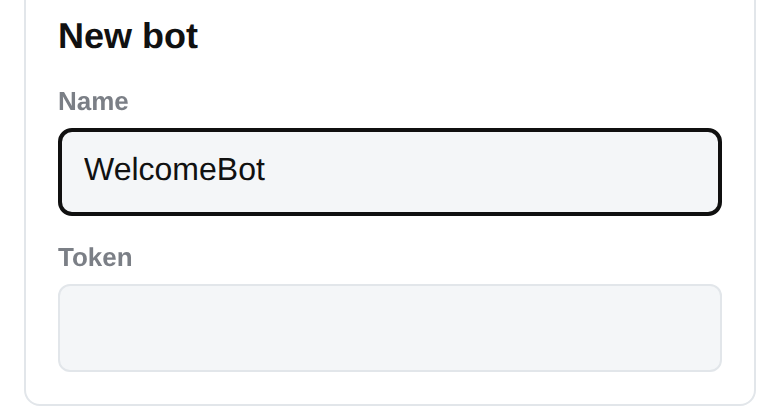 Bots.Business New bot form with an empty Token field