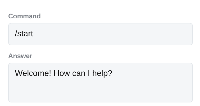 Bots.Business /start command settings with a welcome message in Answer