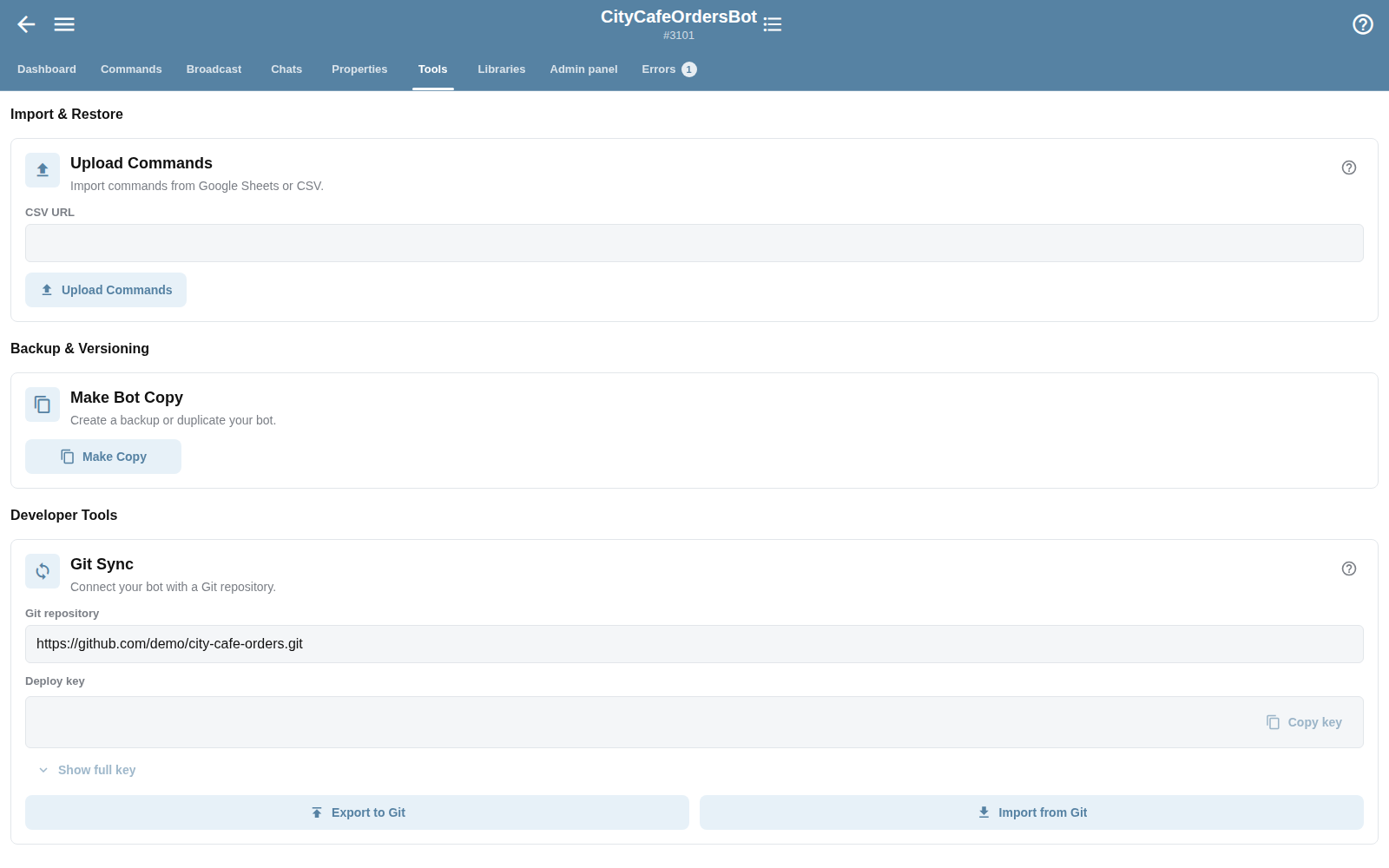 Git synchronization settings with a fictional repository